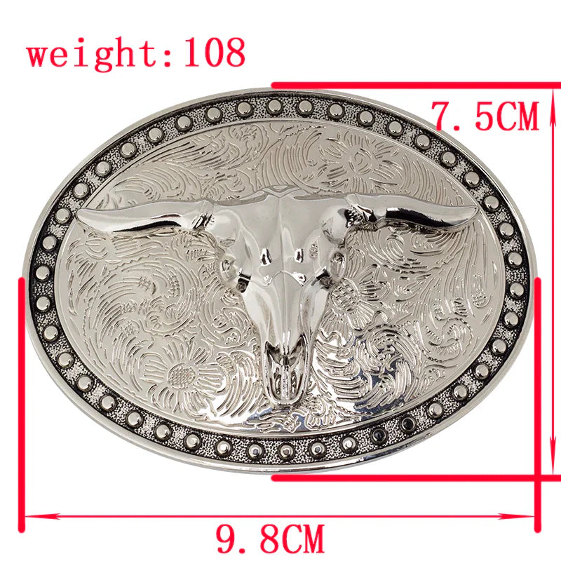 Men's White Big ox head Belt Buckle Cowboy Belt Accessories Cow Head