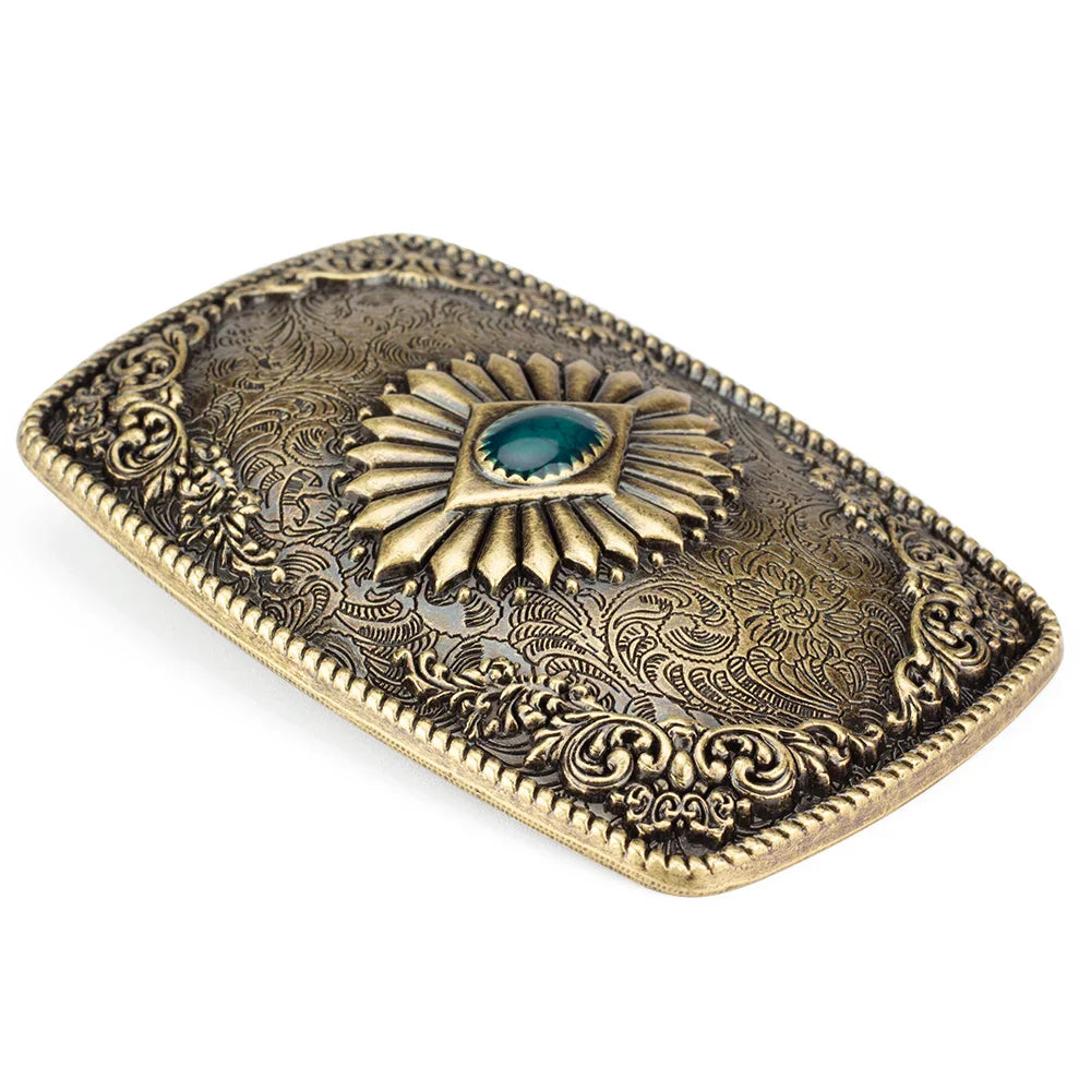 Bronze Sapphire Blue Belt Buckle Exquisite Decorative Pattern for Ｍen Cowboy Big