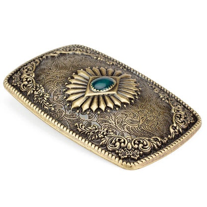 Bronze Sapphire Blue Belt Buckle Exquisite Decorative Pattern for Ｍen Cowboy Big