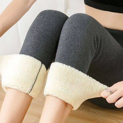 Hiver femmes Leggings solide chaud Leggings épaissir laine d'agneau taille haute polaire garder bout à bout haute extensible pantalon de marche poche