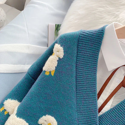 Women Winter Knit Sweater Coat V Neck Sheep Cardigans Christmas Sweaters Warm Knitted Sueter Mujer Loose Long Sleeve Jacket