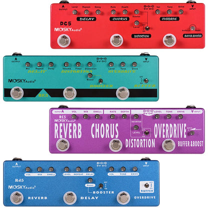 MOSKY-Pédale JEMulti Effects RC5, 6 en 1, Réverbération, Chœur, Distortion, Overdrive, Booster, Full Metal Shell