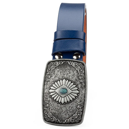Bronze Sapphire Blue Belt Buckle Exquisite Decorative Pattern for Ｍen Cowboy Big