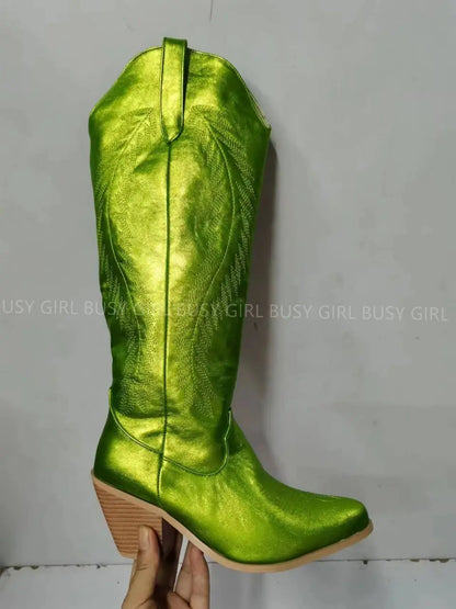 BUSY GIRL SC4840 Classic Embroidery Western Boots for Women Fashion Fall Winter Boots Ladies 6cm Heels Cowgirl Cowboy Boots