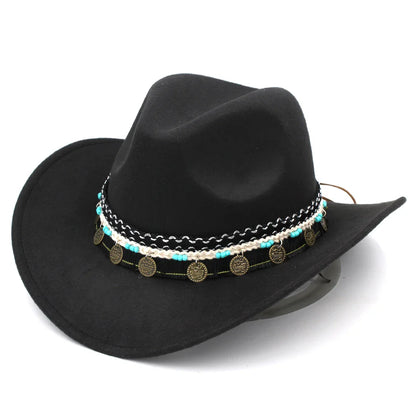 Chapeau de cowboy occidental pour hommes et femmes, casquette de costume de cow-girl à large bord pour église, mariage, fête, Halloween, casquettes fedoras d'extérieur