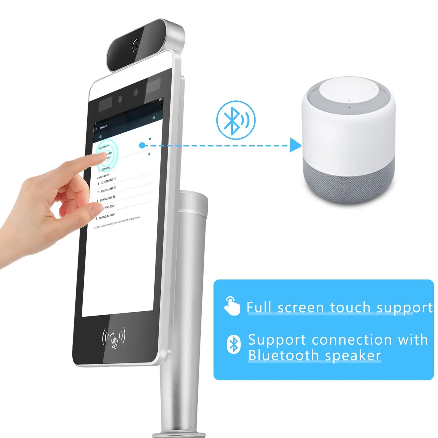 8 Inch WIFI Touch Screen Access Control AI Human Body Temperature Kiosk Detection Face Recognition Thermometer Scanner Camera