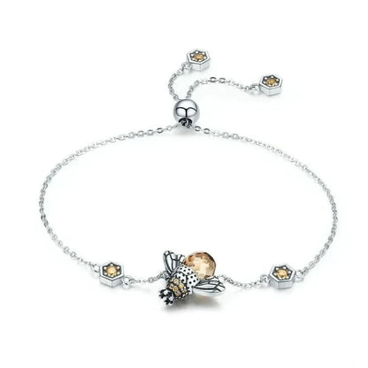 Sterling Silver Dancing Bee Charm Bracelet with CZ