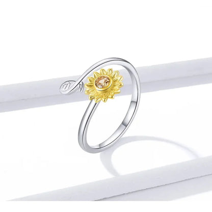 925 Sterling Silver 18K Gold Sunflower Open Ring