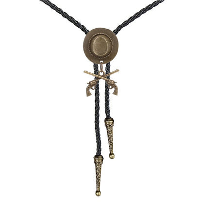 Chapeau de cowboy occidental à double pistolet, cravate bolo, accessoires de mode, cravate bolo en métal