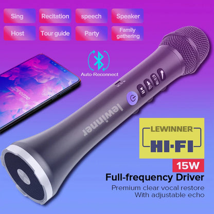Lewinner L-698 Wireless Karaoke Microphone Bluetooth Speaker 2in1 Handheld Sing & Recording Portable KTV Player for iOS/Android