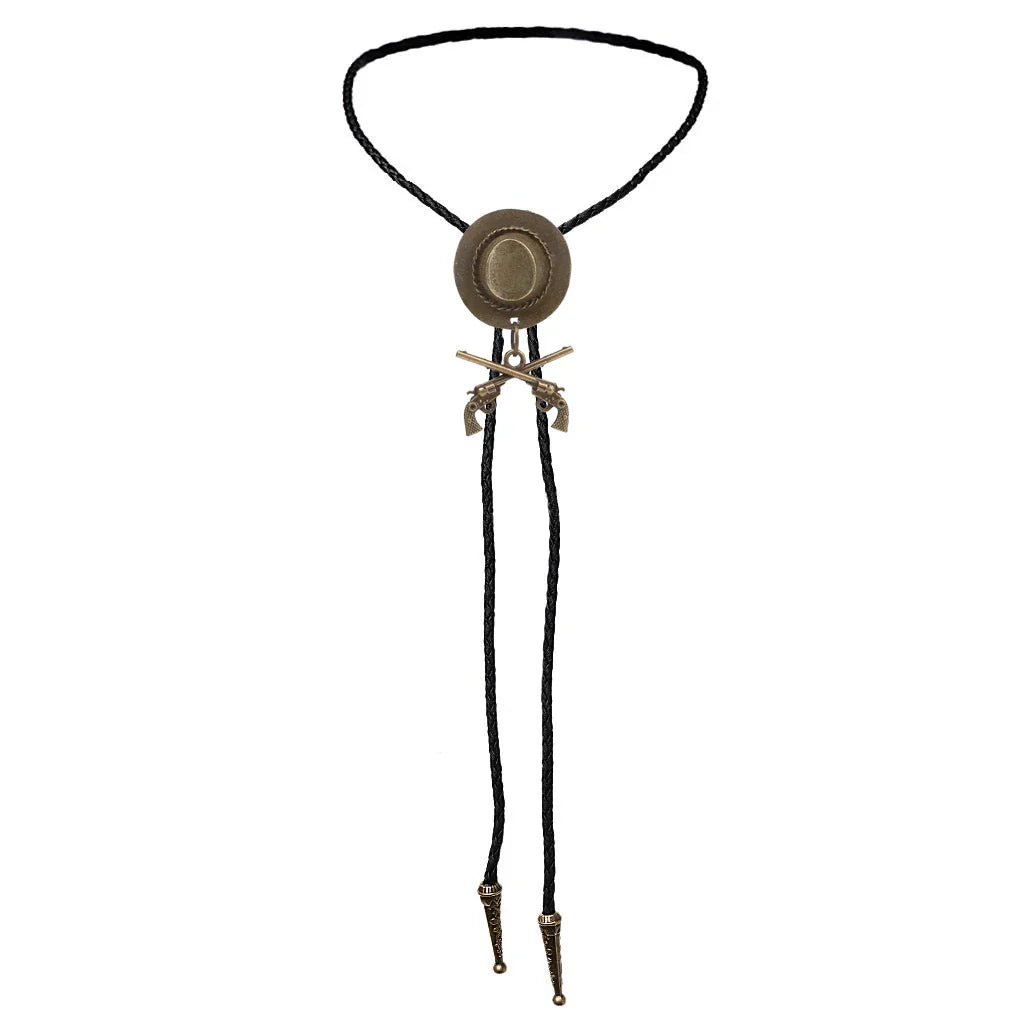 Chapeau de cowboy occidental à double pistolet, cravate bolo, accessoires de mode, cravate bolo en métal