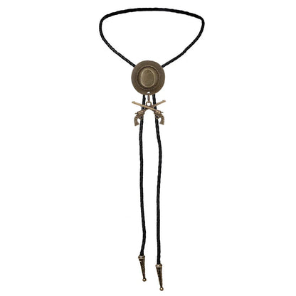 Chapeau de cowboy occidental à double pistolet, cravate bolo, accessoires de mode, cravate bolo en métal
