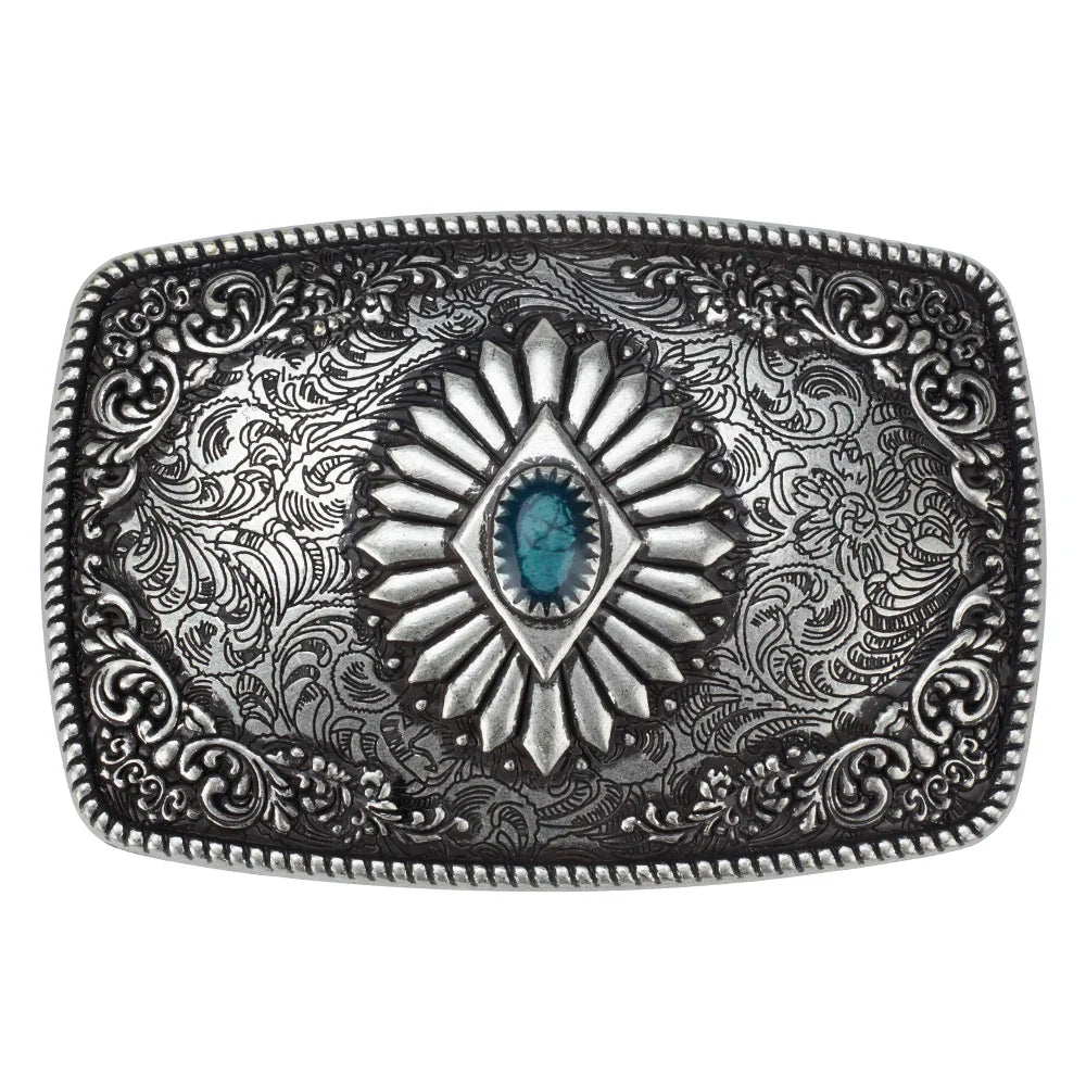 Bronze Sapphire Blue Belt Buckle Exquisite Decorative Pattern for Ｍen Cowboy Big