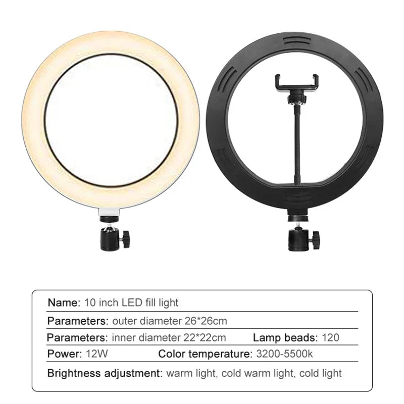 Anneau lumineux LED circulaire avec support pour téléphone, éclairage de studio, lampe pour caméra photo et vidéo YouTube, prise de vue Vlog et selfie
