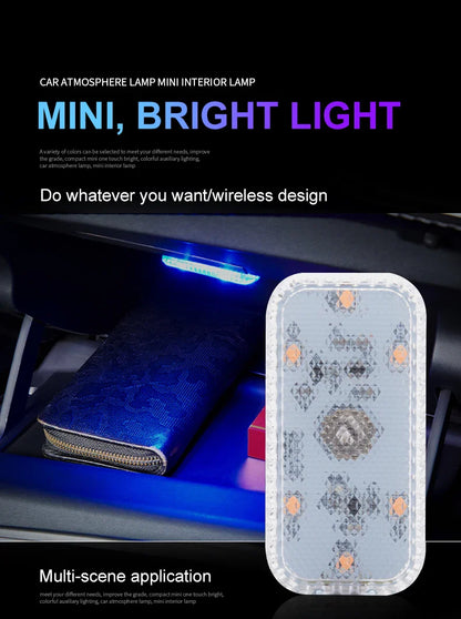 LED tactile lumière Mini sans fil voiture éclairage intérieur Auto toit plafond lampe de lecture pour porte pied coffre boîte de rangement USB charge
