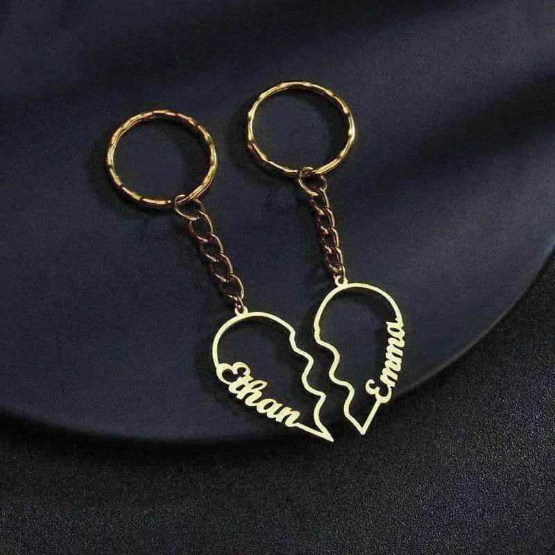 Porte-clés en acier inoxydable avec deux lettres anglaises DIY en forme de cœur