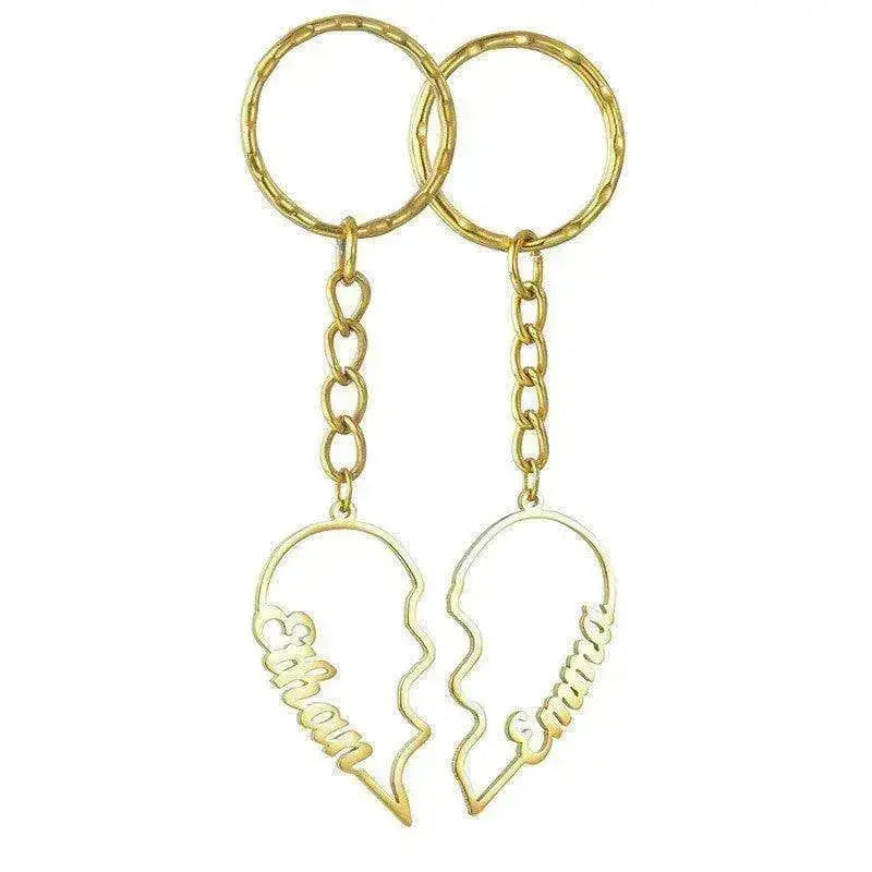 Porte-clés en acier inoxydable avec deux lettres anglaises DIY en forme de cœur