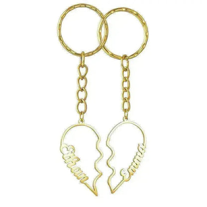 Porte-clés en acier inoxydable avec deux lettres anglaises DIY en forme de cœur