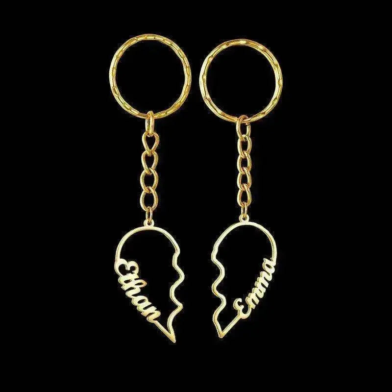 Porte-clés en acier inoxydable avec deux lettres anglaises DIY en forme de cœur