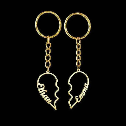 Porte-clés en acier inoxydable avec deux lettres anglaises DIY en forme de cœur