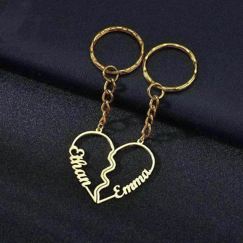 Porte-clés en acier inoxydable avec deux lettres anglaises DIY en forme de cœur