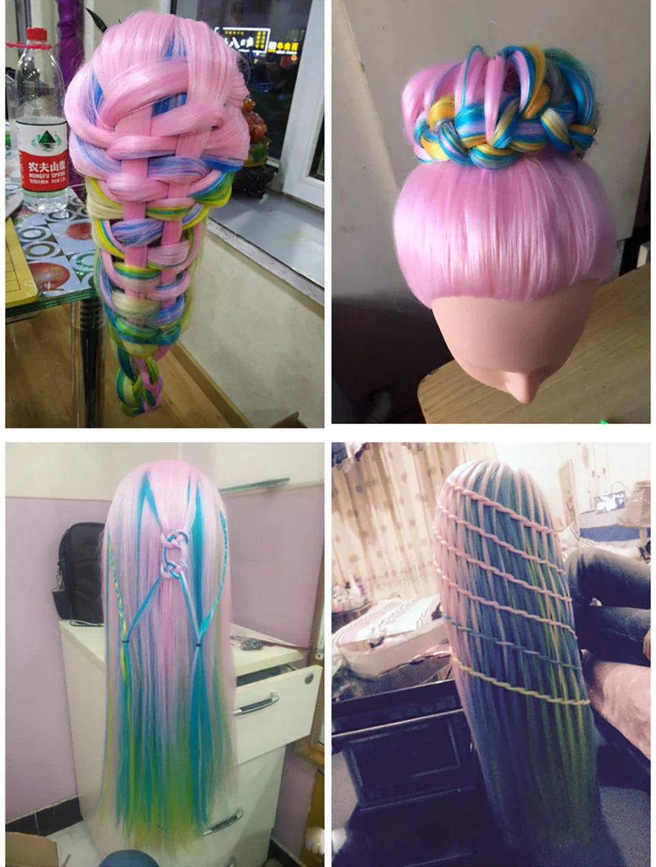 Tête de mannequin à cheveux longs synthétiques avec support de trépied de perruque réglable Modèle avec tête de mannequin Formation de coiffeur coiffant