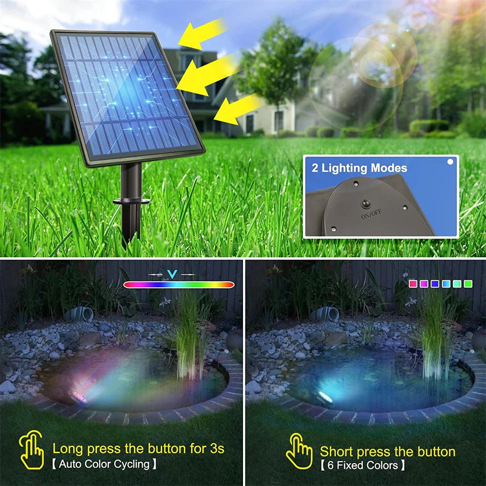 Solar Underwater Pond LED Lights RGB Swimming Pool Lamp Waterproof IP68 Outdoor Garden Lawn Fountains Aquarium Spotlight Lamp