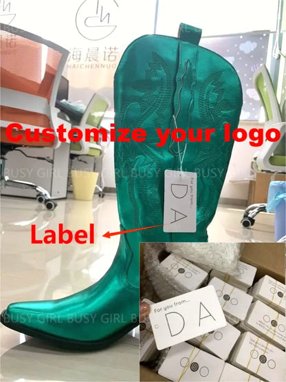 BUSY GIRL SC4840 Metallic Hot pink Boots Women Shoes 2023 Winter Fashion Embroidery Tall Knee Hgih Ladies Boots Cowboy Boots