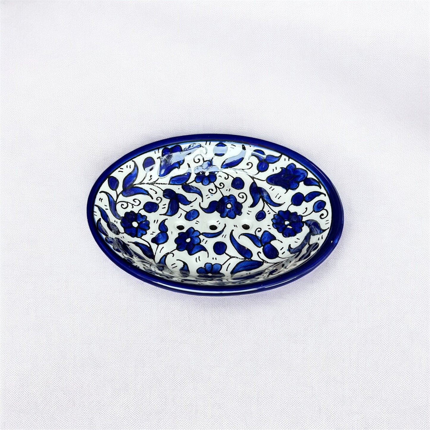 Soap Dish – Multicolor & Navy | Hand-Painted Palestinian Ceramic