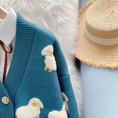 Women Winter Knit Sweater Coat V Neck Sheep Cardigans Christmas Sweaters Warm Knitted Sueter Mujer Loose Long Sleeve Jacket