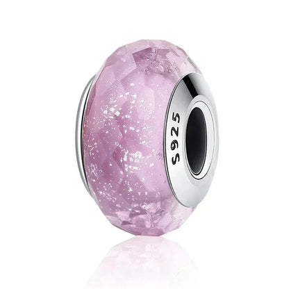925 Sterling Silver Pink Flower Murano Glass Beads - Diy Bracelet Charms For A Festive Touch (Scz001)