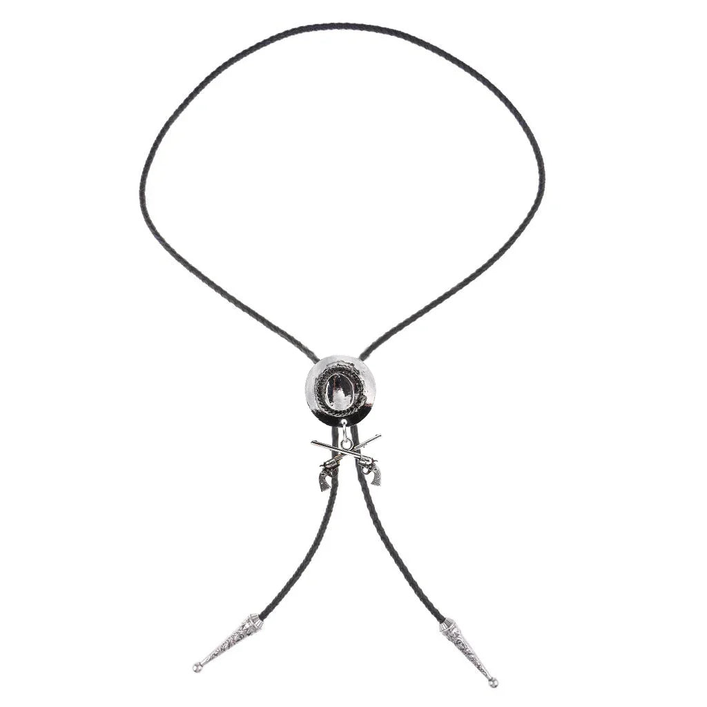 Chapeau de cowboy occidental à double pistolet, cravate bolo, accessoires de mode, cravate bolo en métal