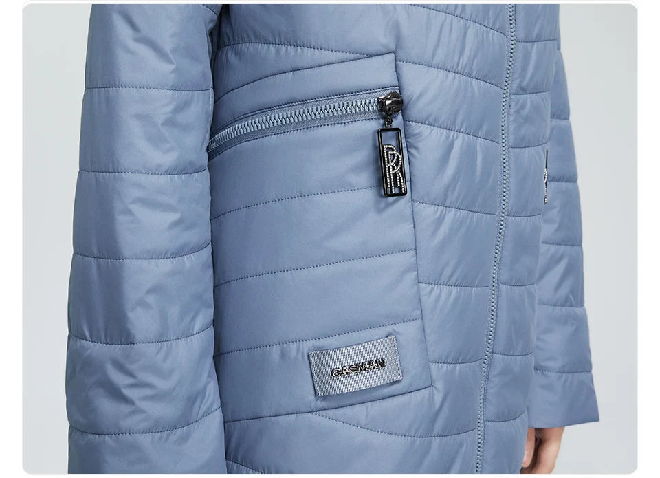 GASMAN 2022 Spring Autumn Jacket Women fashion casual long parka coat padded female stand-up Collar hooded ladies jackets 81858