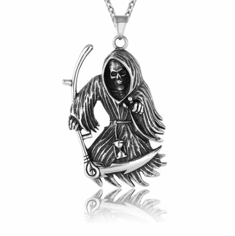 Hell Death Scythe Necklace Pendant Gothic Mysterious Devil Necklace Men's Personality Punk Retro Halloween Trend Jewelry