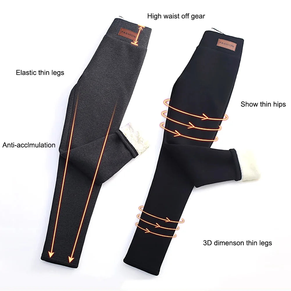 Hiver femmes Leggings solide chaud Leggings épaissir laine d'agneau taille haute polaire garder bout à bout haute extensible pantalon de marche poche