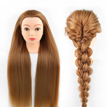 Tête de mannequin à cheveux longs synthétiques avec support de trépied de perruque réglable Modèle avec tête de mannequin Formation de coiffeur coiffant