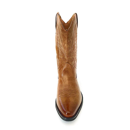 Men High Top Boots Handmade Embroidery Mens Retro Western Cowboy Boot Pointed Toe Boots Hand Stitching Outdoor Shoes