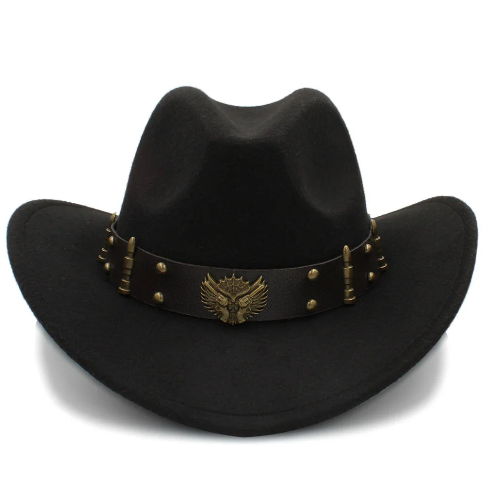 2 Sizes Men Women Western Cowboy Hats Wide Brim Panama Sunhat Outdoor Fedora Cap Trilby Sombrero Party Travel Size US 7 1/4 UK L