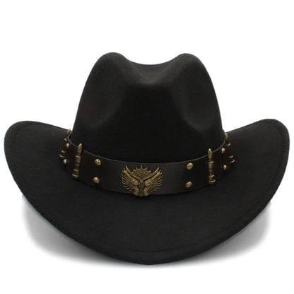 2 Sizes Men Women Western Cowboy Hats Wide Brim Panama Sunhat Outdoor Fedora Cap Trilby Sombrero Party Travel Size US 7 1/4 UK L