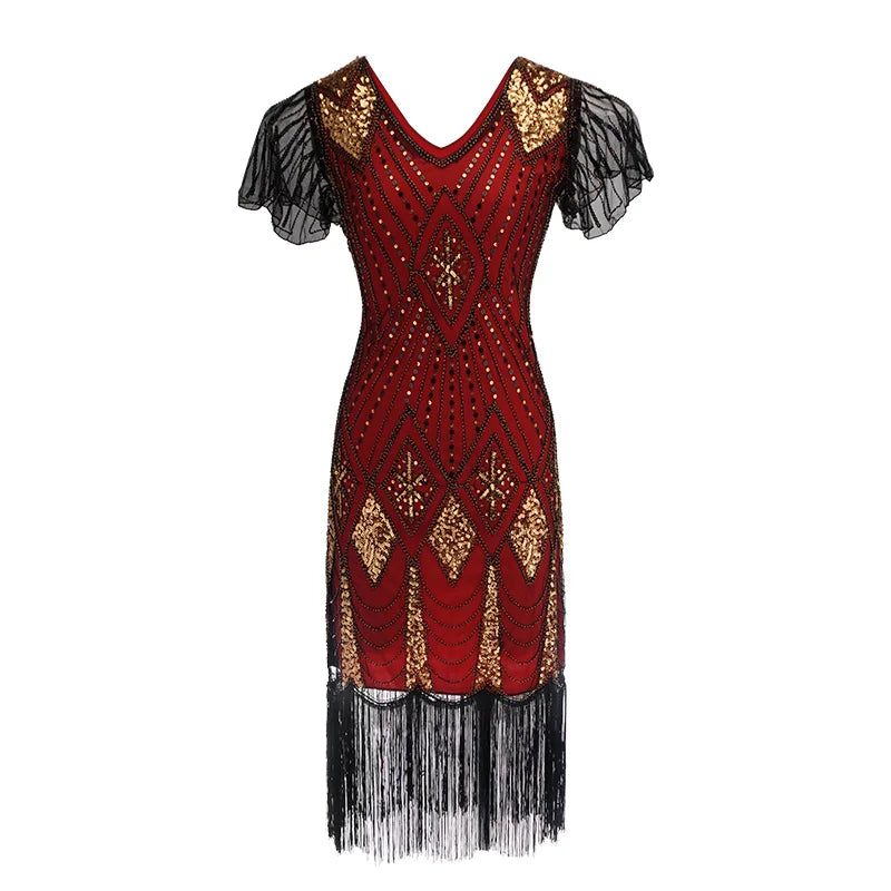 Robe Femme Roaring 1920s Flapper Dress Gatsby Party Charleston Sequined Cocktail Weeding Beaded Tassel Dresses Banquet Costumes