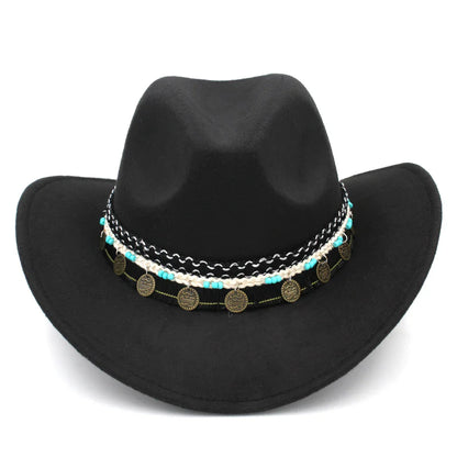 Chapeau de cowboy occidental pour hommes et femmes, casquette de costume de cow-girl à large bord pour église, mariage, fête, Halloween, casquettes fedoras d'extérieur