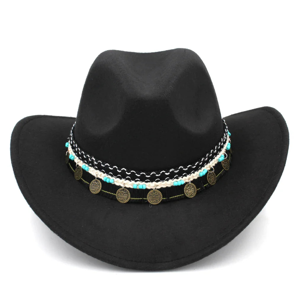 Men‘s Women's Western Cowboy Hat  Wide Brim Cowgirl Costume Cap Church Wedding Party Halloween Outdoor Fedoras Caps