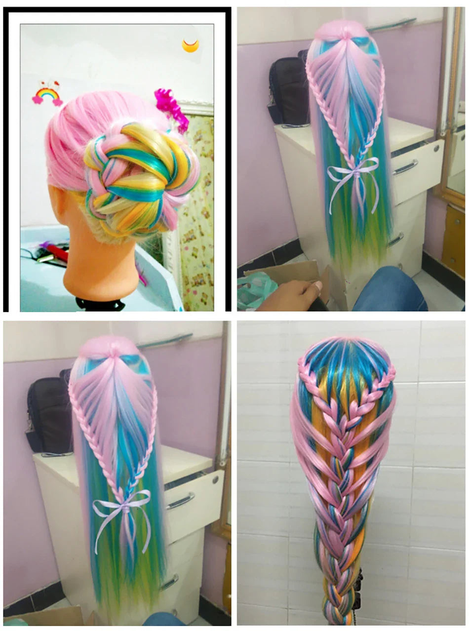 Tête de mannequin à cheveux longs synthétiques avec support de trépied de perruque réglable Modèle avec tête de mannequin Formation de coiffeur coiffant