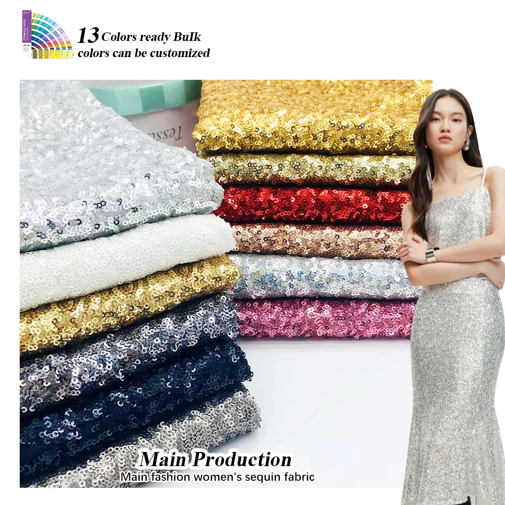 Tissu brodé haute qualité RX258 en satin, mat, haute densité, pailleté, 3mm, 13 coloris, base blanche