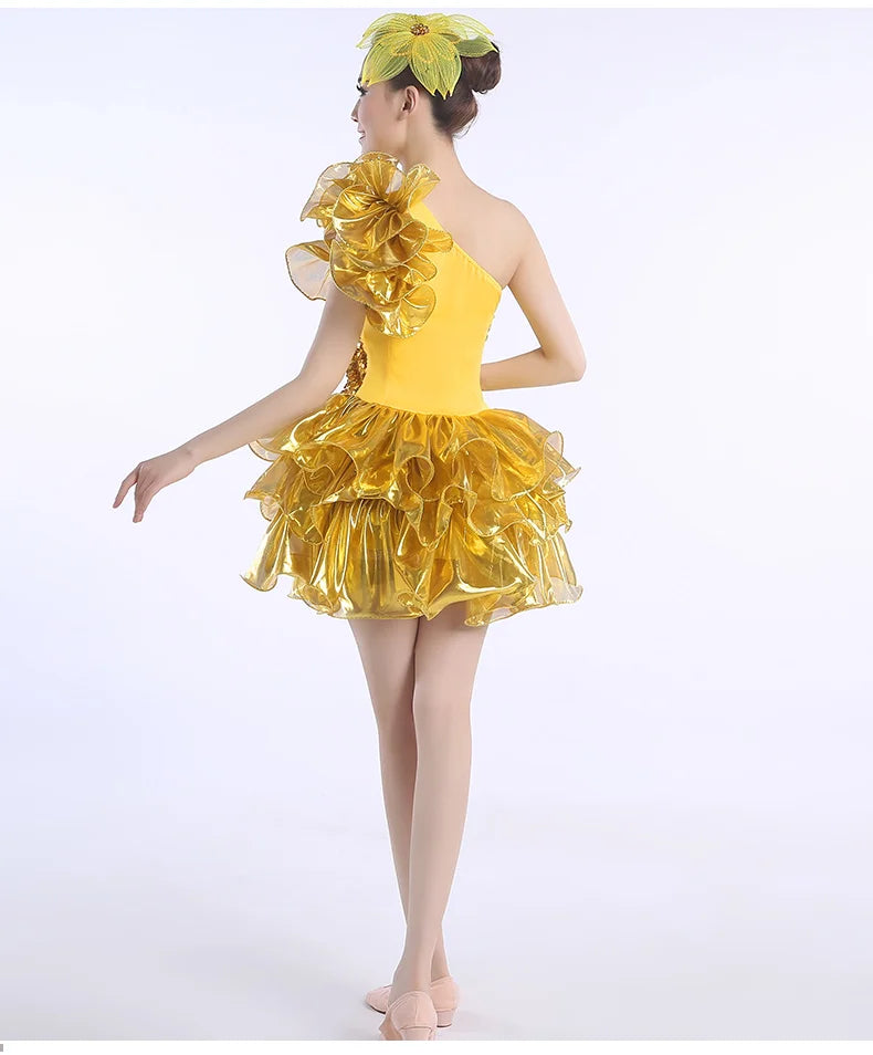 New Gold Jazz Sequins Modern Dance Costumes Stage Performance Tutu Adult Women's Guzheng Costumes