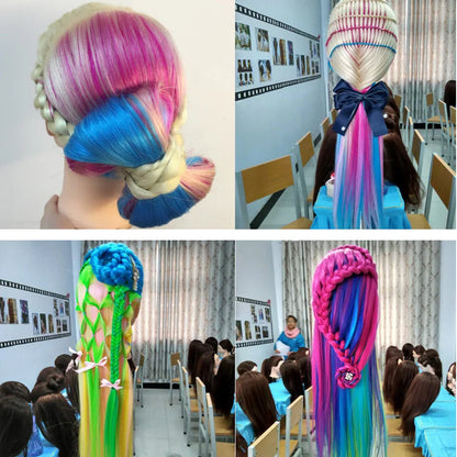 Tête de mannequin à cheveux longs synthétiques avec support de trépied de perruque réglable Modèle avec tête de mannequin Formation de coiffeur coiffant