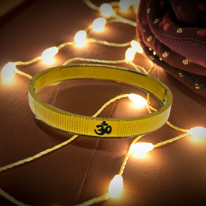 Gold Plated OM Bangle – Elegant Hindu Spiritual Bracelet