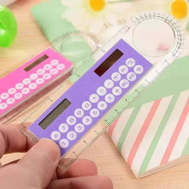 Solar Mini Calculator Magnifier Multifunction  Ultra-thin Ruler, Office Supplies
