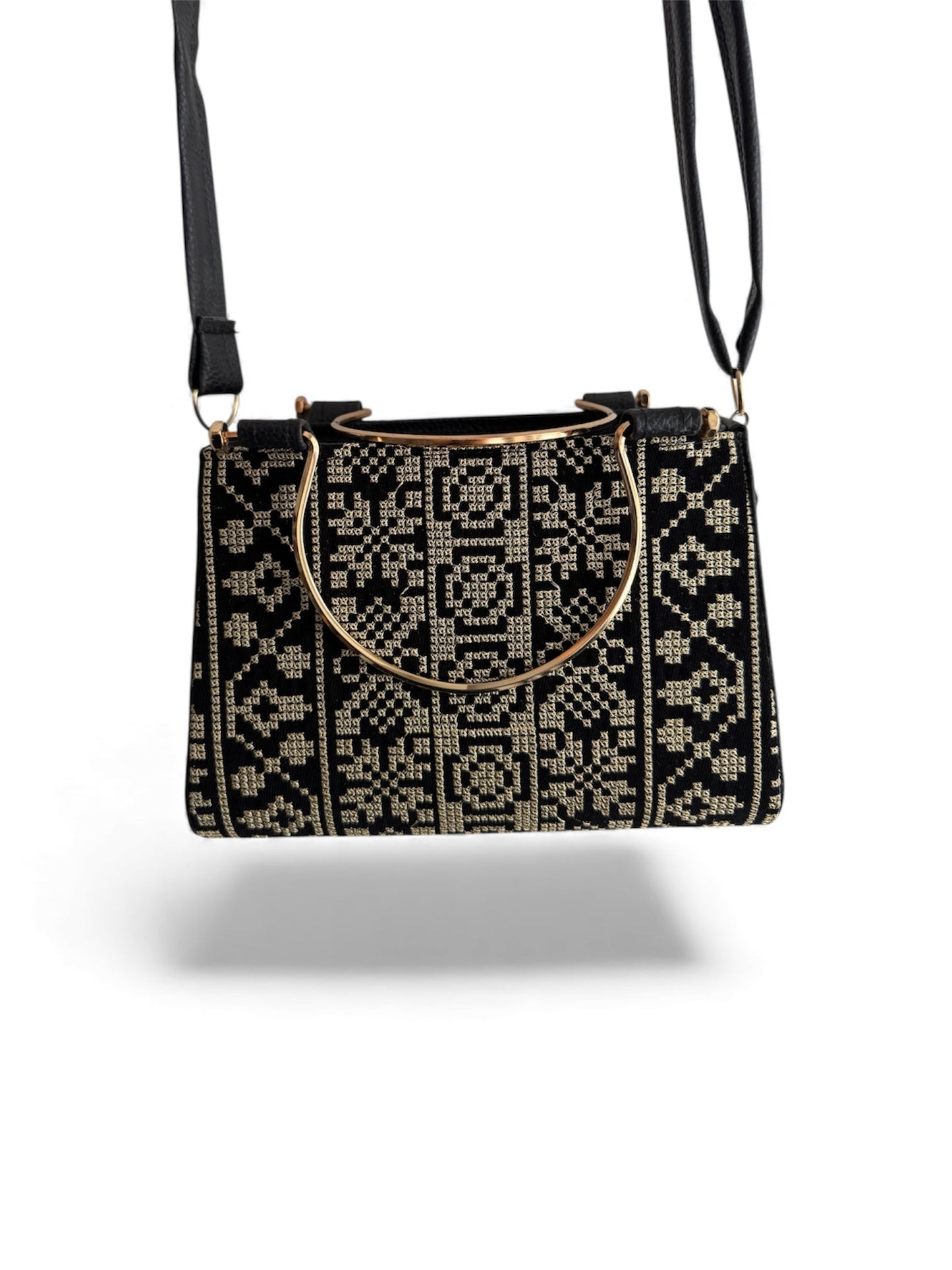 Small Tatreez Purse – Golden Handle with Optional Shoulder Strap
