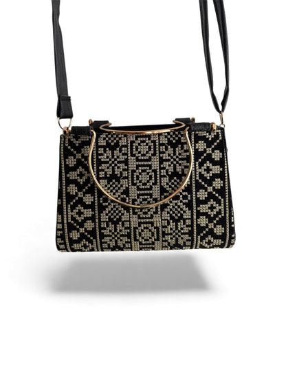 Small Tatreez Purse – Golden Handle with Optional Shoulder Strap